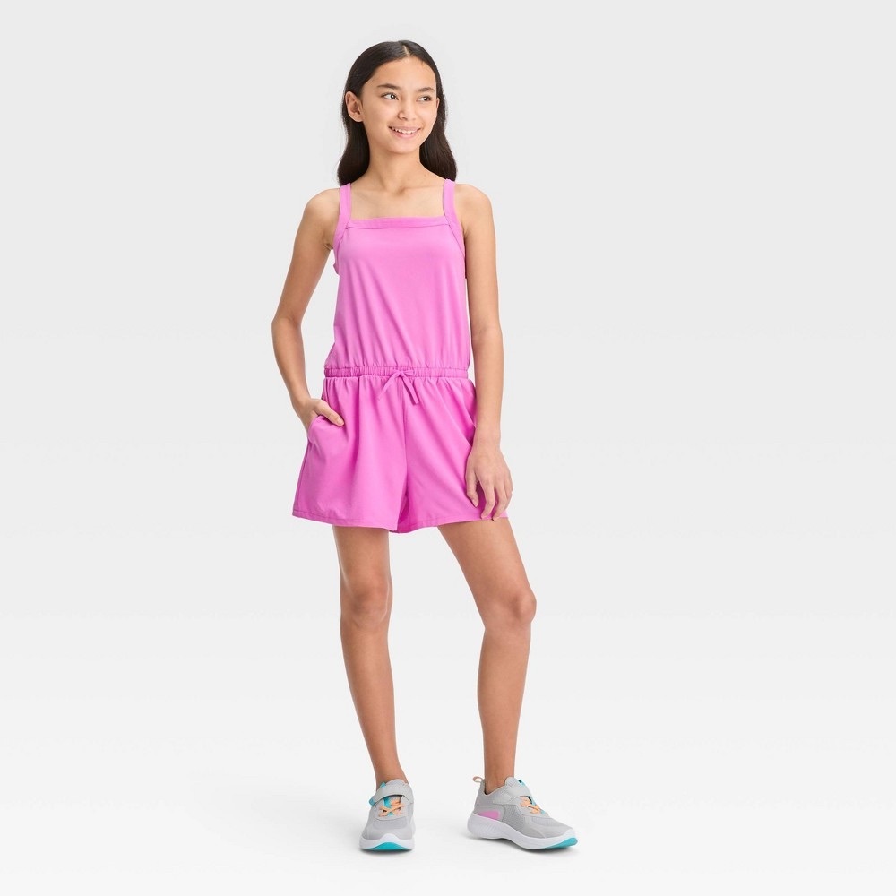 All in Motion Girls Woven Romper in Purple Size Medium 8
